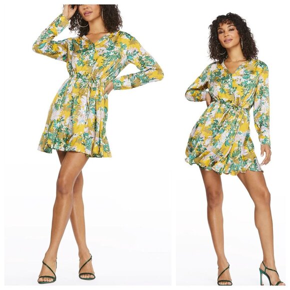 NWT JESSICA SIMPSON Shiloh  Satin Fit & Flare Dress in Golden Rod, Size Sm - Picture 1 of 7